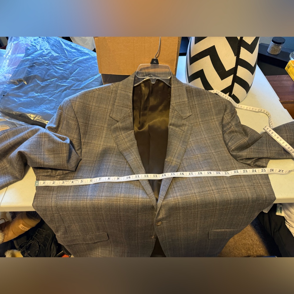 Coppley Men’s 48R Gray Plaid Blazer – Reda 1865 Super 130’s Wool Sport Coat - Picture 10 of 11